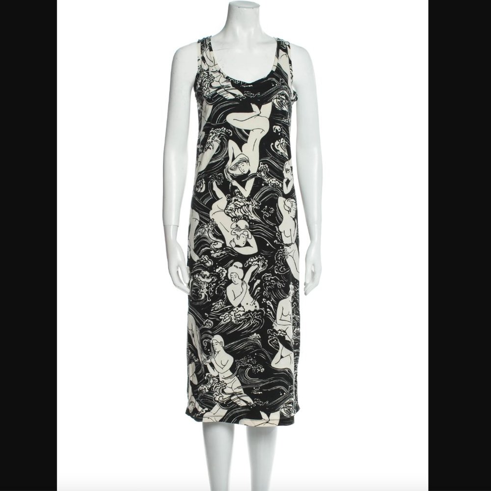 NWT Carven Japanese geisha Tokyo naked nude women novelty 100% cotton midi dress
